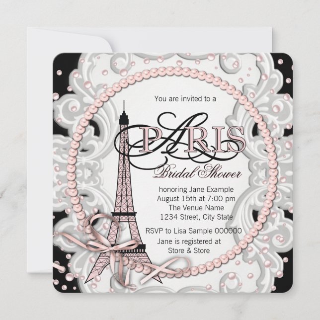 Invitation Fête de mariage Paris Rose (Devant)