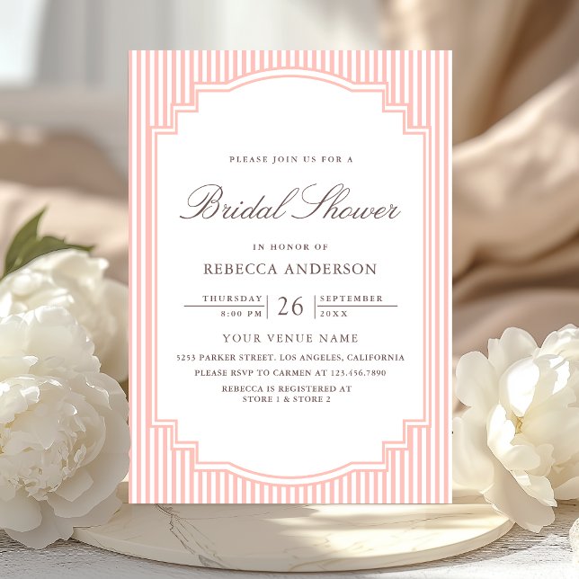 Invitation Fête de mariage Pastel Corail Rose Rayé Photo (Créateur téléchargé)