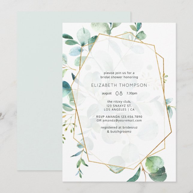 Invitation Fête de mariage Pastel Eucalyptus Géométrique (Devant / Derrière)