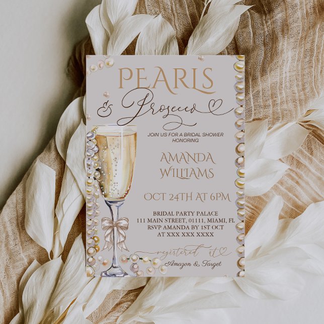 Invitation Fête de mariage Perles et Prosecco  (Créateur téléchargé)