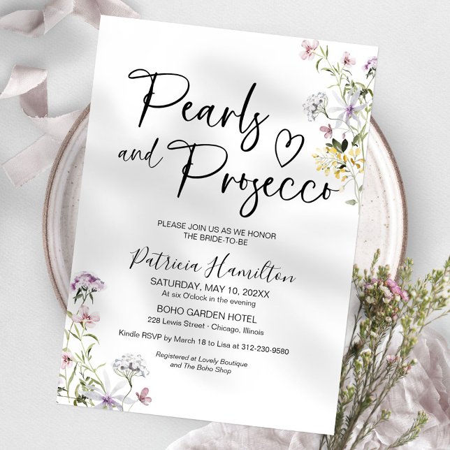 Invitation Fête de mariage Perles et Prosecco  (Créateur téléchargé)