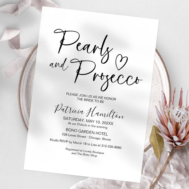 Invitation Fête de mariage Perles et Prosecco  (Créateur téléchargé)
