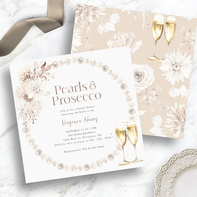 Invitation Fête de mariage Perles et Prosecco (Pearls and Prosecco Bridal Shower Invitation
)
