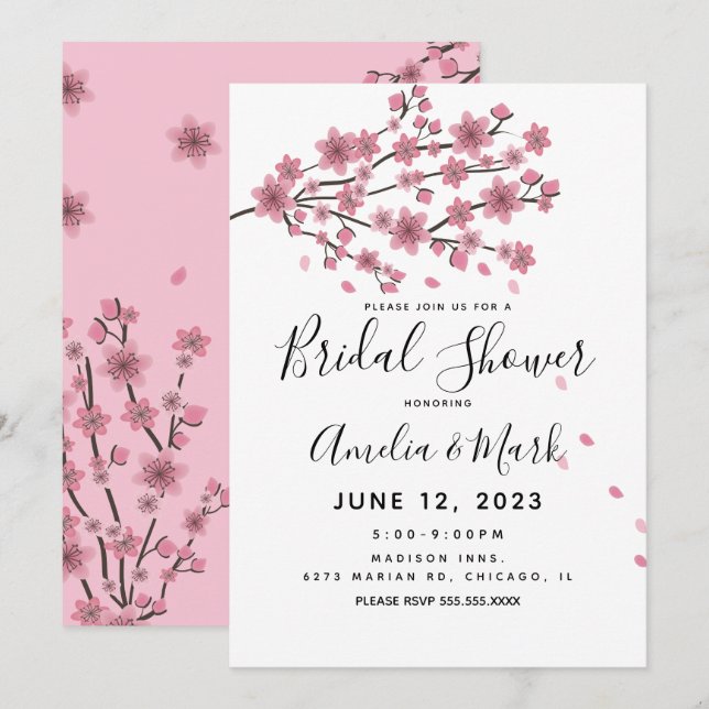 Invitation Fête de mariage Pétales de Cerisier Fleurissant    (Devant / Derrière)