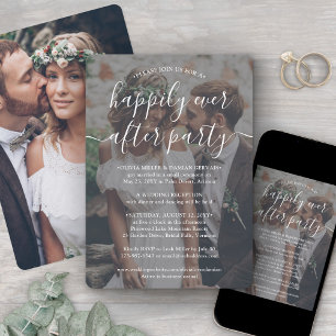 Invitation Fête de Mariage Photo Texte Blanc Happily Ever Aft