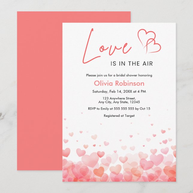 Invitation Fête de mariage Pink & Red L'amour est dans l'air  (Devant / Derrière)