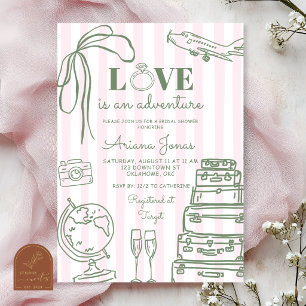 Invitation Fête de mariage Pink Stripe Love is an Adventure