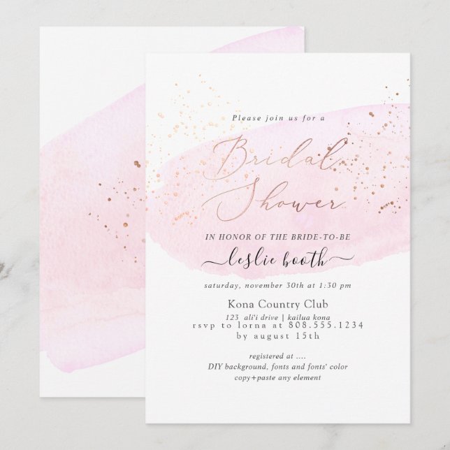 Invitation Fête de mariage PixDezines rose champagne aquarell (Devant / Derrière)