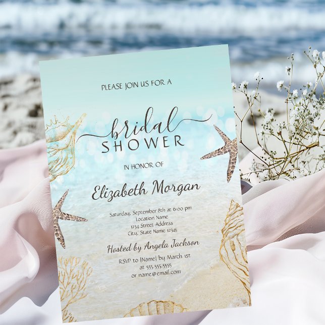 Invitation Fête de Mariage Plage Coquillages Sable de Mer (Créateur téléchargé)