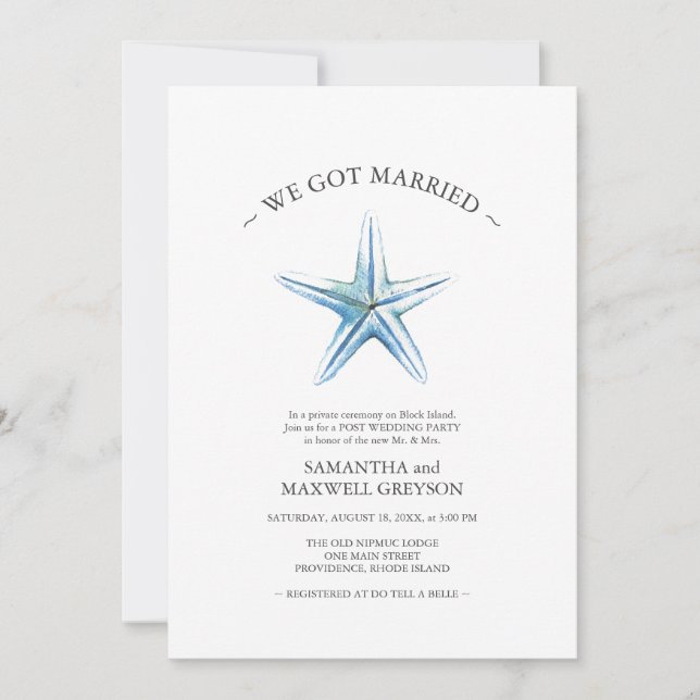 Invitation Fête de mariage post-plage Étoile de mer (Devant)