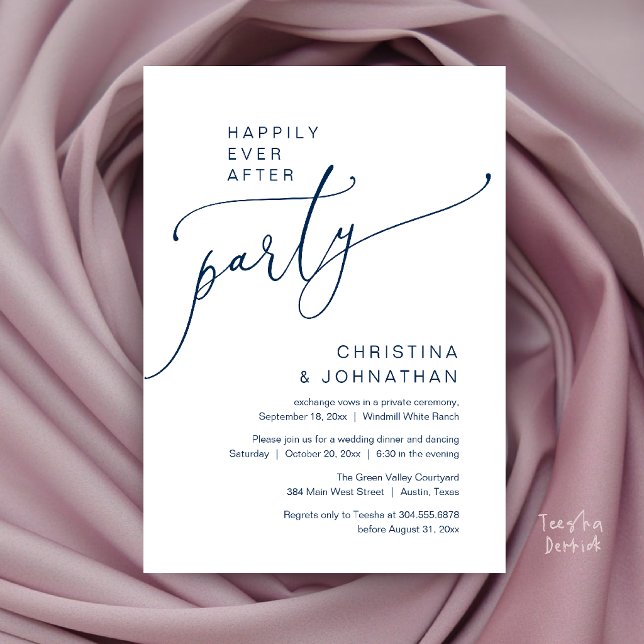 Invitation Fête de Mariage Pour Toujours, Dîner de Réception  (Happily Ever After Party, Modern Reception Dinner Invitation Card in Navy Blue)