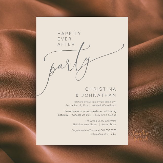 Invitation Fête de Mariage Pour Toujours, Dîner de Réception  (Happily Ever After Party, Modern Reception Dinner Invitation Card in Cream Grey)