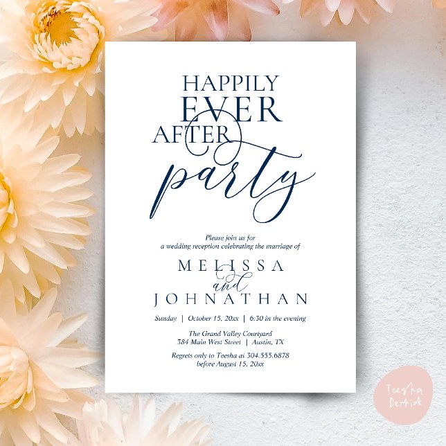 Invitation Fête de Mariage Pour Toujours, Mariage Moderne et  (Happily Ever After Party, Modern Classy Wedding Invitation Card PDF navy Blue)