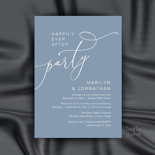 Invitation Fête de Mariage Pour Toujours, Réception de Dîner  (Happily Ever After Party, Modern Dinner Reception Invitation Card in Dusty Blue)