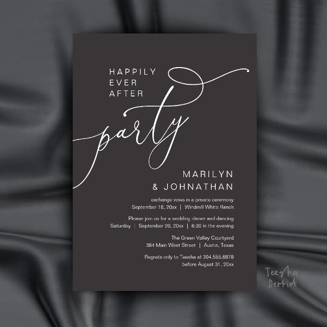 Invitation Fête de Mariage Pour Toujours, Réception de Dîner  (Happily Ever After Party, Modern Dinner Reception Invitation Card in Charcoal Grey)