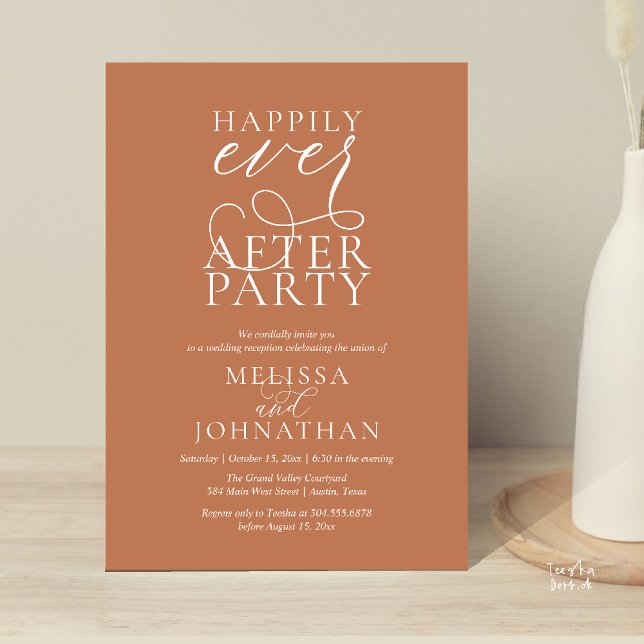 Invitation Fête de Mariage Pour Toujours, Réception de Mariag (Happily Ever After Party, Classy Wedding Reception Modern Dinner Invitation Card PDF Copper Brown)