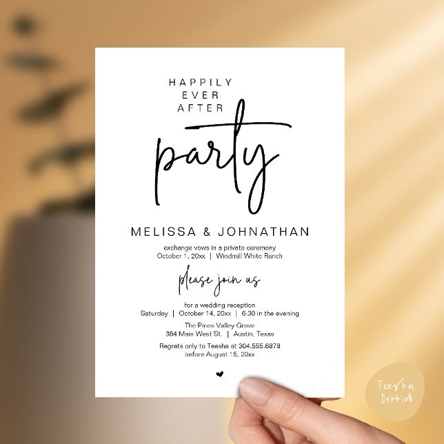 Invitation Fête de Mariage Pour Toujours, Réception de Mariag (Happily Ever After Party, Modern Wedding Reception Invitation Card in Black and White)