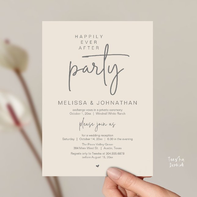 Invitation Fête de Mariage Pour Toujours, Réception de Mariag (Happily Ever After Party, Modern Wedding Reception Dinner Invitation Card in Cream Grey)