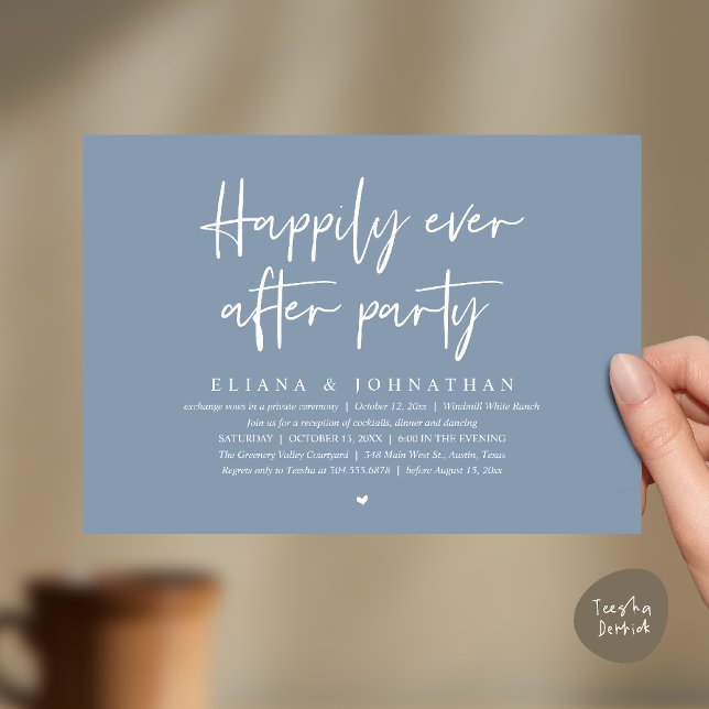 Invitation Fête de Mariage Pour Toujours Réception de Mariage (Happily Ever After Party Modern Wedding Reception Invitation Card in Dusty Blue)