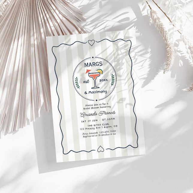 Invitation Fête de mariage Préparatifs de mariage & Margs (Preppy Margs & Matrimony Bridal Shower Invitation)