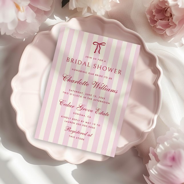 Invitation Fête de mariage preppy à rayures roses (Créateur téléchargé)