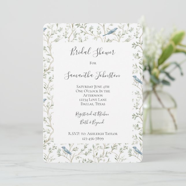 Invitation Fête de mariage Pretty Blue Birds Dream (Debout devant)