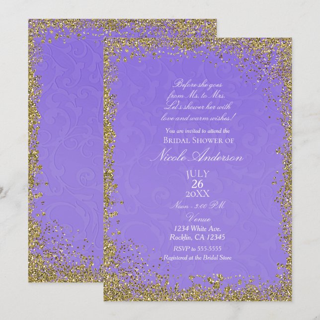 Invitation Fête de mariage Princesse Damassé Pourpre Livre de (Devant / Derrière)