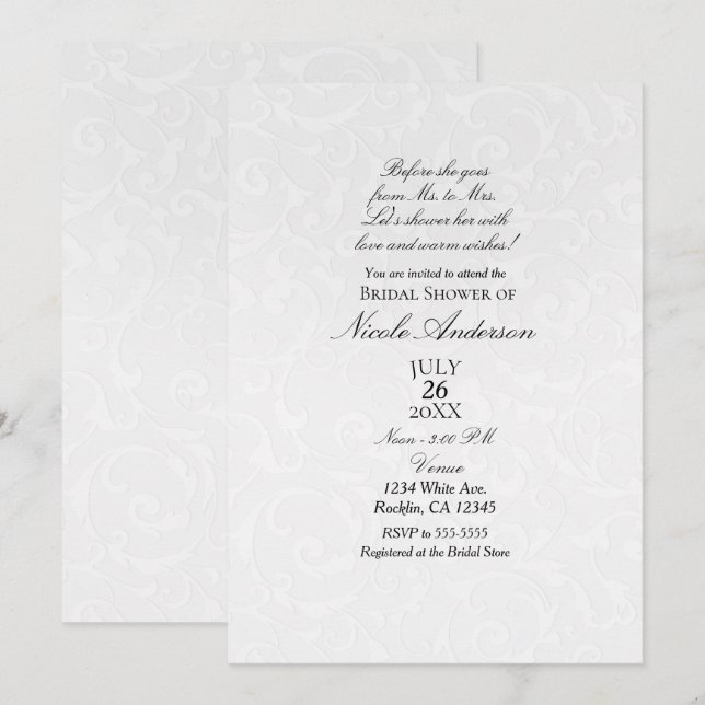 Invitation Fête de mariage Princesse Livre de contes en Damas (Devant / Derrière)