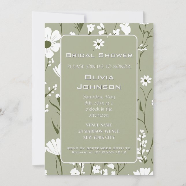 Invitation Fête de mariage printanière aux fleurs vertes et b (Devant)