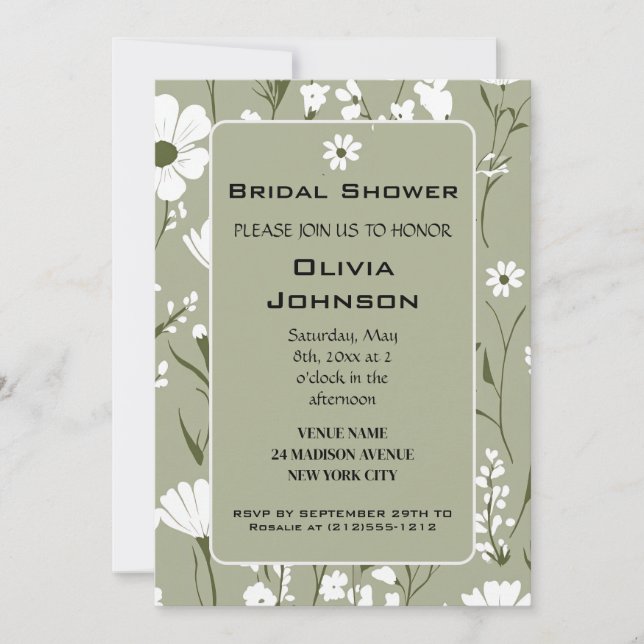 Invitation Fête de mariage printanière aux fleurs vertes et b (Devant)