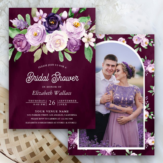 Invitation Fête de mariage prune foncé humeur florale violett (Créateur téléchargé)