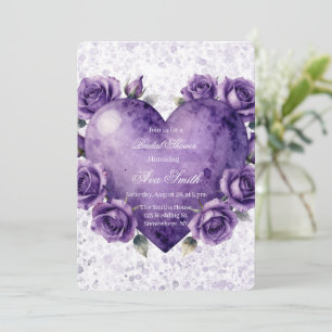 Invitation Fête de mariage Purple Paint Heart et Roses