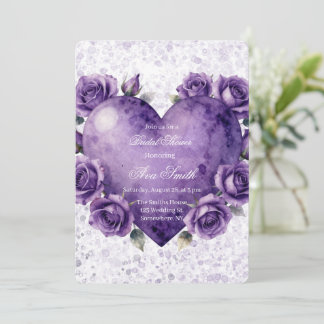 Invitation Fête de mariage Purple Paint Heart et Roses
