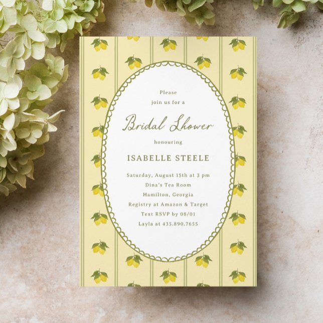 Invitation Fête de mariage rayée au citron aquarelle (vintage watercolour lemons and stripes bridal shower invitation)