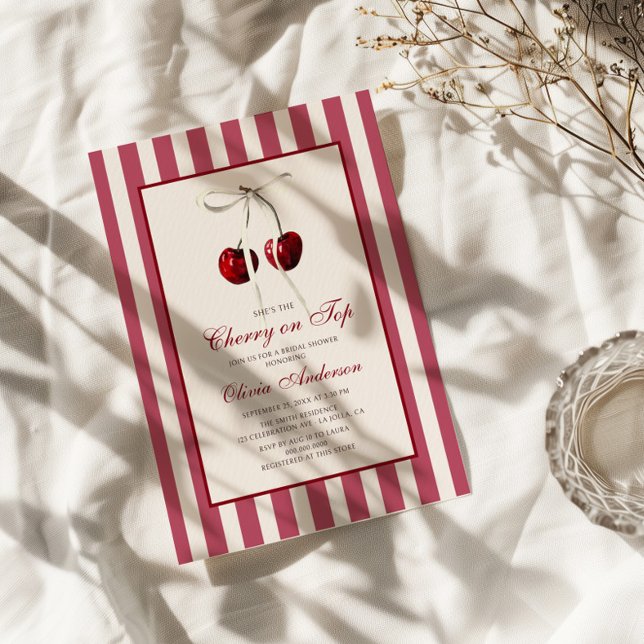 Invitation Fête de mariage rayée avec cerise sur le dessus (Créateur téléchargé)