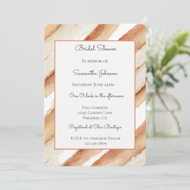Invitation Fête de mariage rayée Latte de citrouille   (Debout devant)