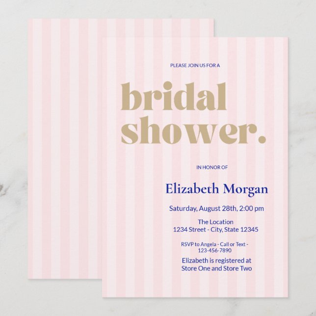 Invitation Fête de mariage rayée rose Typographie Rétro (Devant / Derrière)