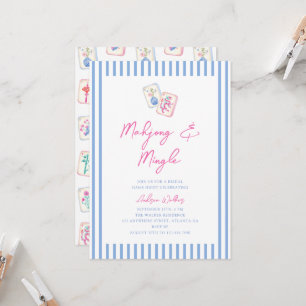 Invitation Fête de mariage rayures Mahjong aquarelle pastel
