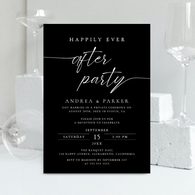 Invitation Fête de mariage réception de mariage noir heureux  (Créateur téléchargé)