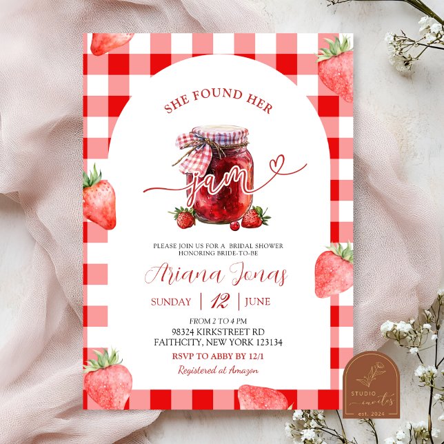 Invitation Fête de mariage Red Gingham Strawberry Summer Jam (Créateur téléchargé)