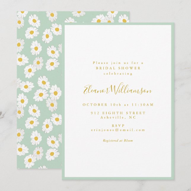 Invitation Fête de mariage rétro florale à la menthe pastel e (Devant / Derrière)