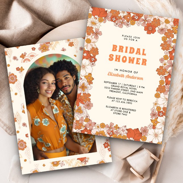 Invitation Fête de mariage rétro groovy orange crème (Créateur téléchargé)