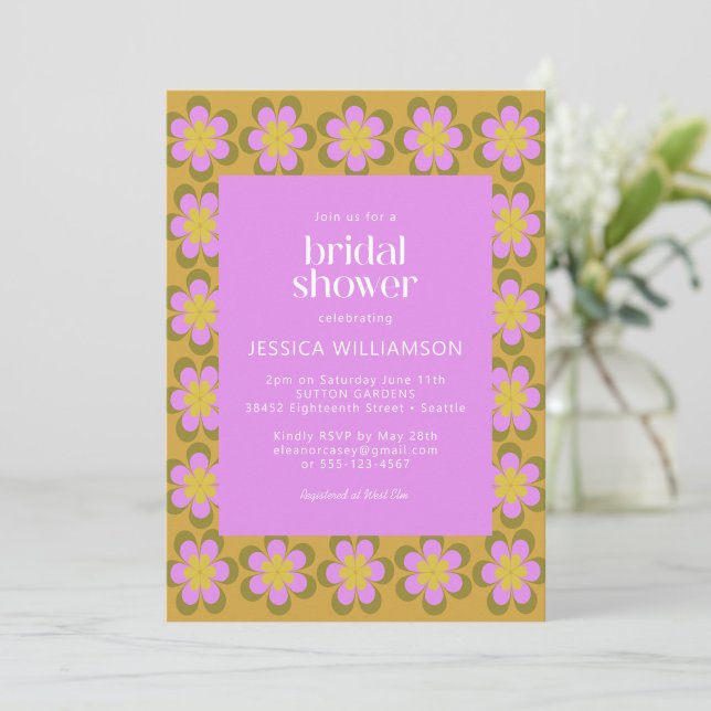 Invitation Fête de mariage rétro moderne Fleurs Violettes et  (Créateur téléchargé)