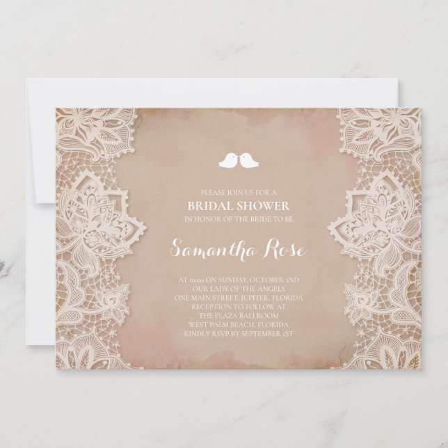 Invitation Fête de Mariage Rétro Rose en Dentelle (Devant)