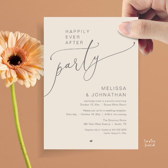 Invitation Fête de mariage Romance Mariage réception de maria (Happily Ever After Party Romance Wedding Reception Invitation card in cream grey)