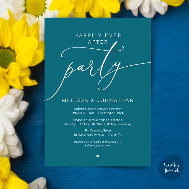 Invitation Fête de mariage Romance Mariage Réception Happily  (Happily Ever After Party Romance Wedding Reception Invitation card in emerald green)