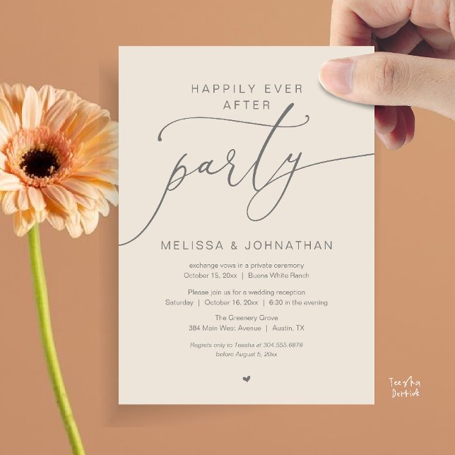 Invitation Fête de mariage romantique "Jusqu'à la fin des tem (Happily Ever After Party Romance Wedding Reception Invitation card in cream grey)
