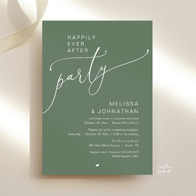 Invitation Fête de mariage romantique pour toujours après (Happily Ever After Party Romance Wedding Reception Invitation card in Sage green)