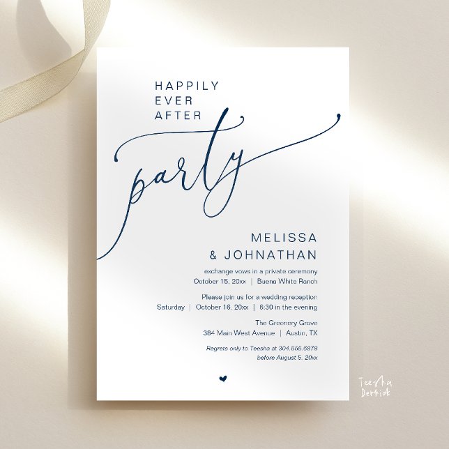 Invitation Fête de mariage romantique pour toujours après (Happily Ever After Party Romance Wedding Reception Invitation card in navy blue)