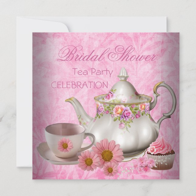 Invitation Fête de mariage rose Cupcake à la thé florale (Devant)